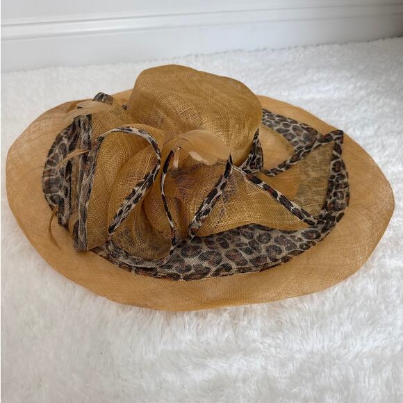 CC exclusives Big straw wide brimmed hat animal print Big bow and feather - Picture 14 of 16